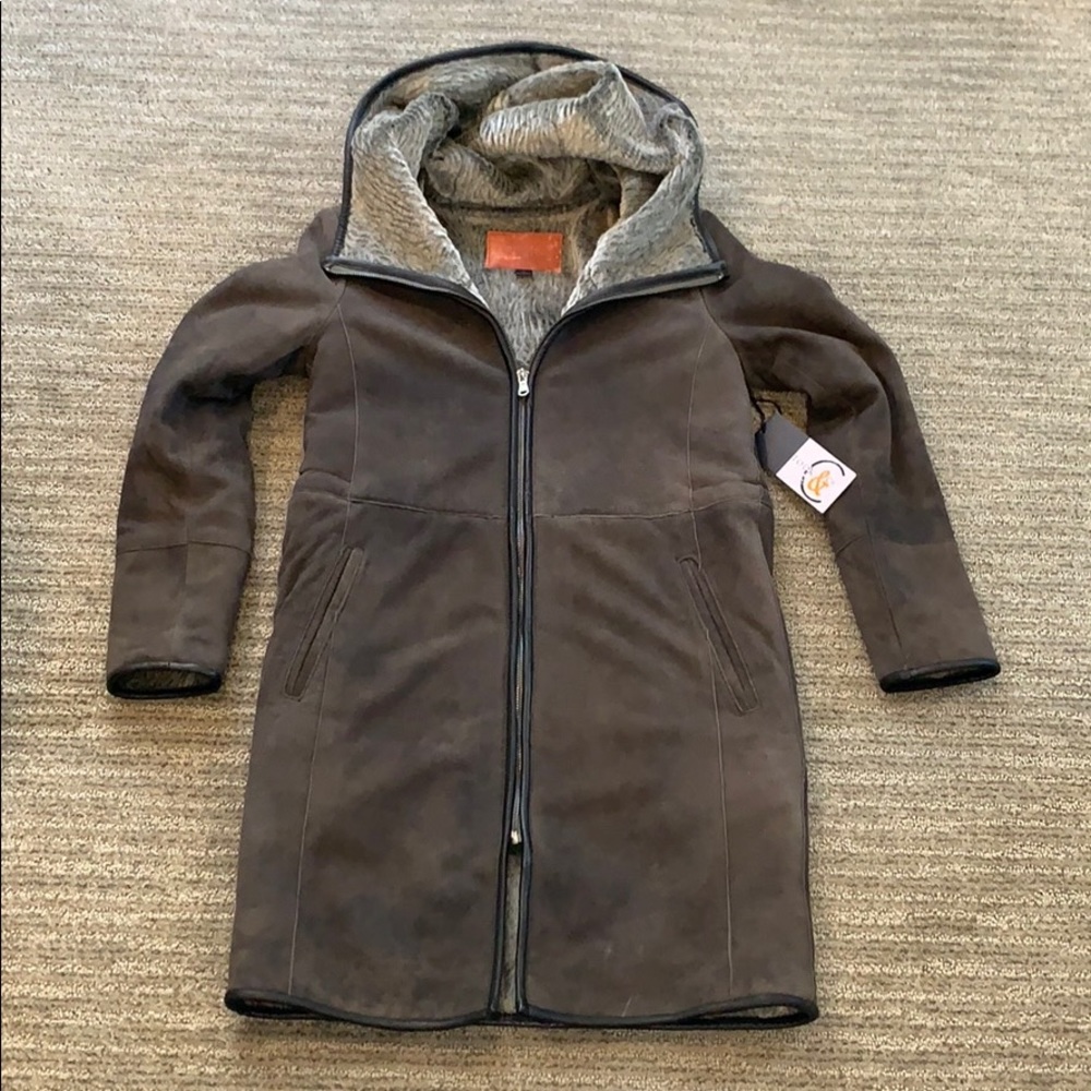 Designer Robert Comstock Suede Shearling Coat